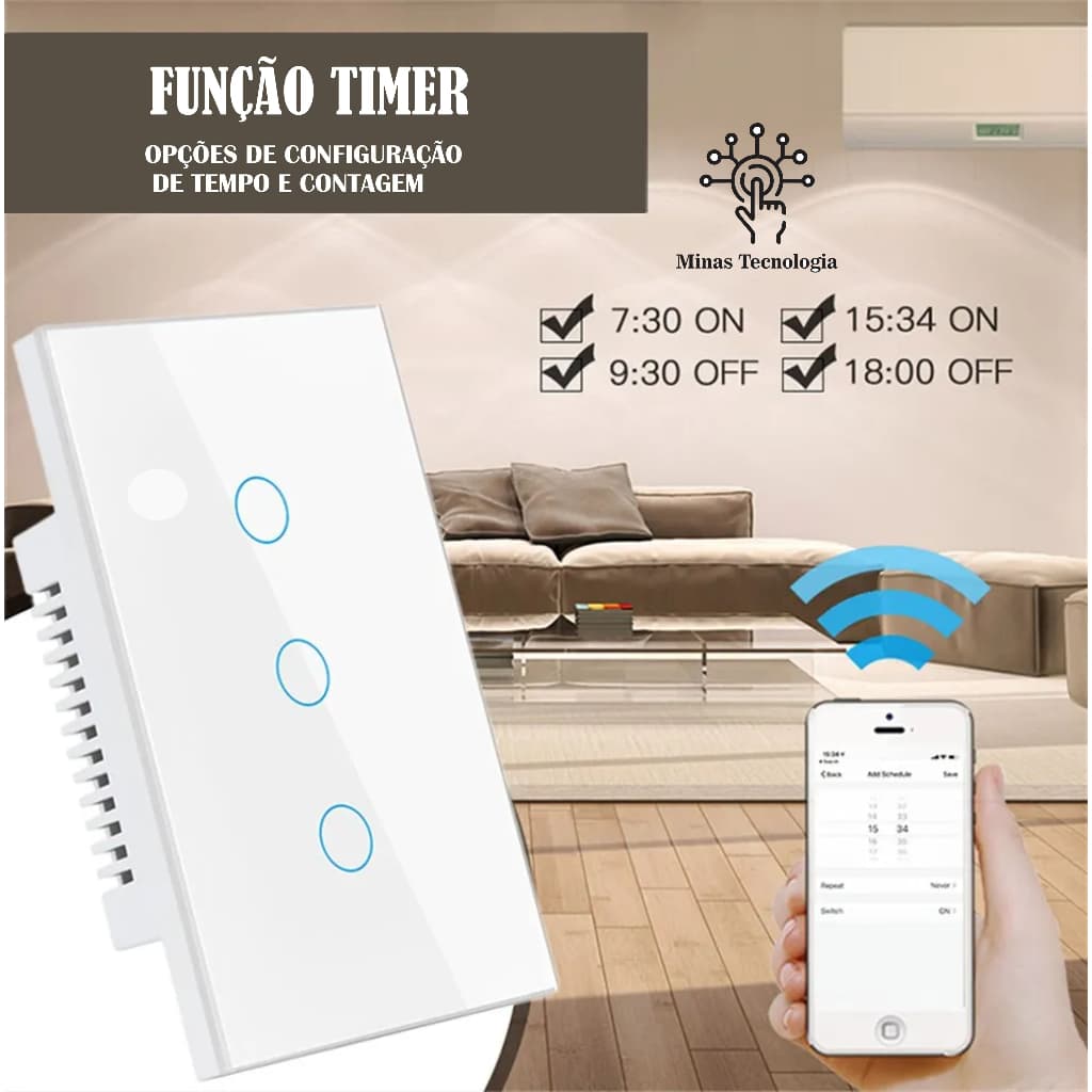 Interruptor Wi-fi Inteligente Botão Touch Digital Alexa Original painel de vidro - NÃO PRECISA DE NEUTRO -ENVIO IMEDIATO