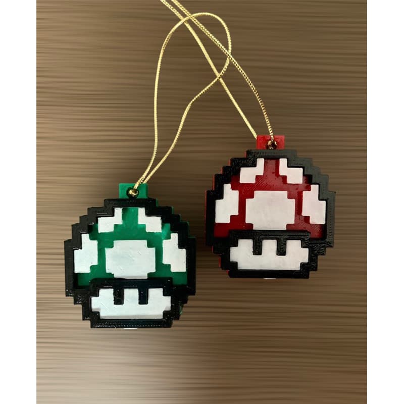 2x Enfeite de Natal Cogumelo Mario
