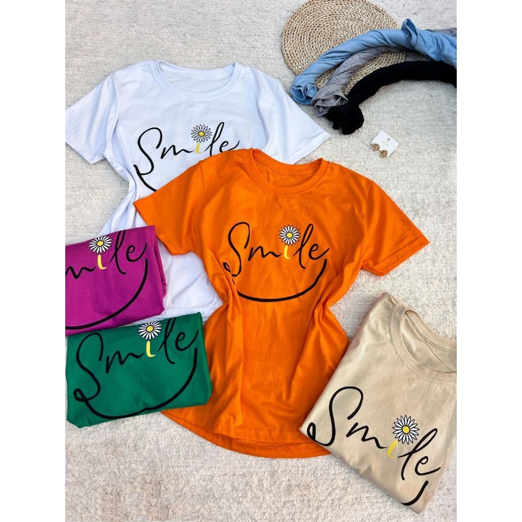 T-shirts manga longa algodão-Smile flowers