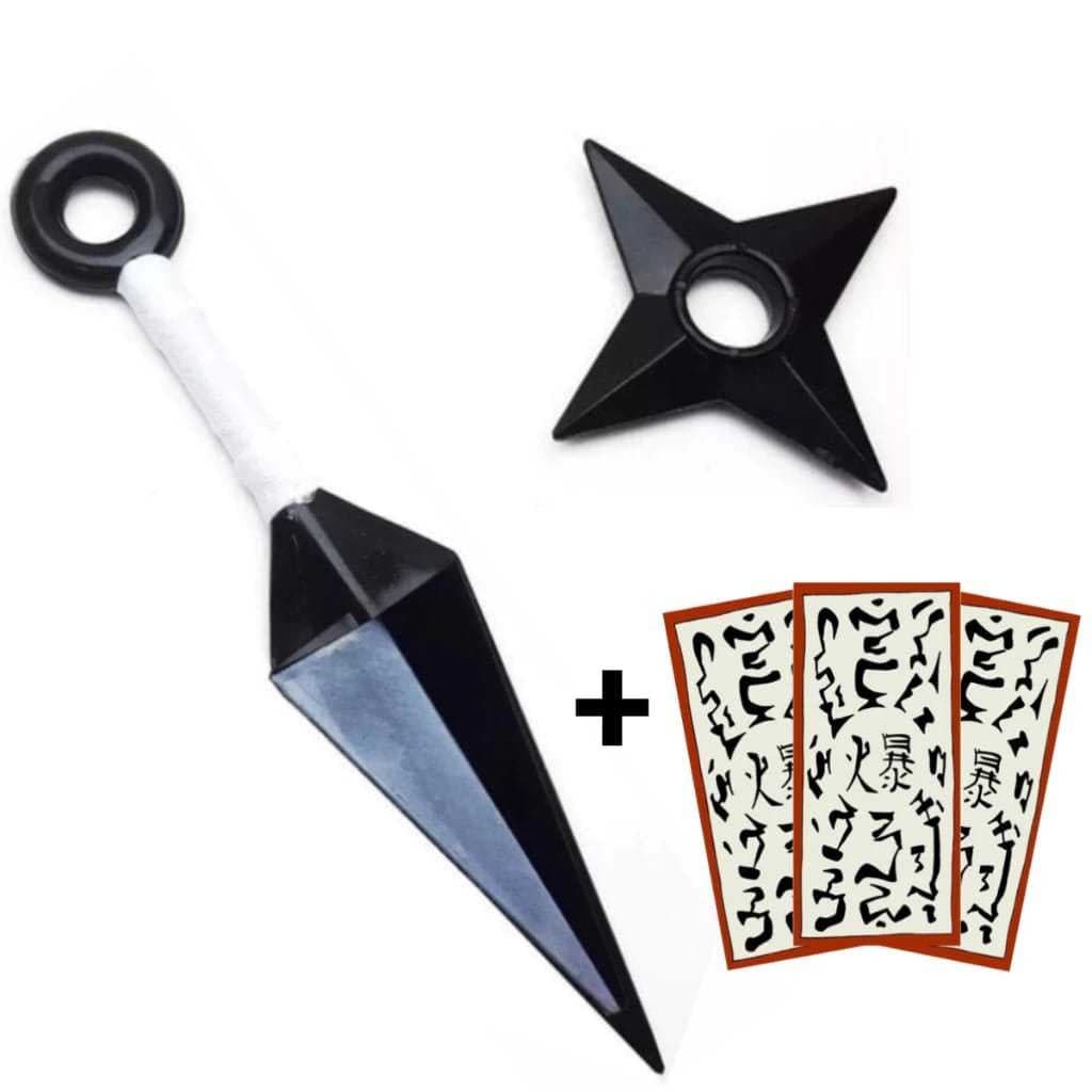 Kit Kunai e Shuriken Naruto Ponta Flexível + Cartão Anime Geek