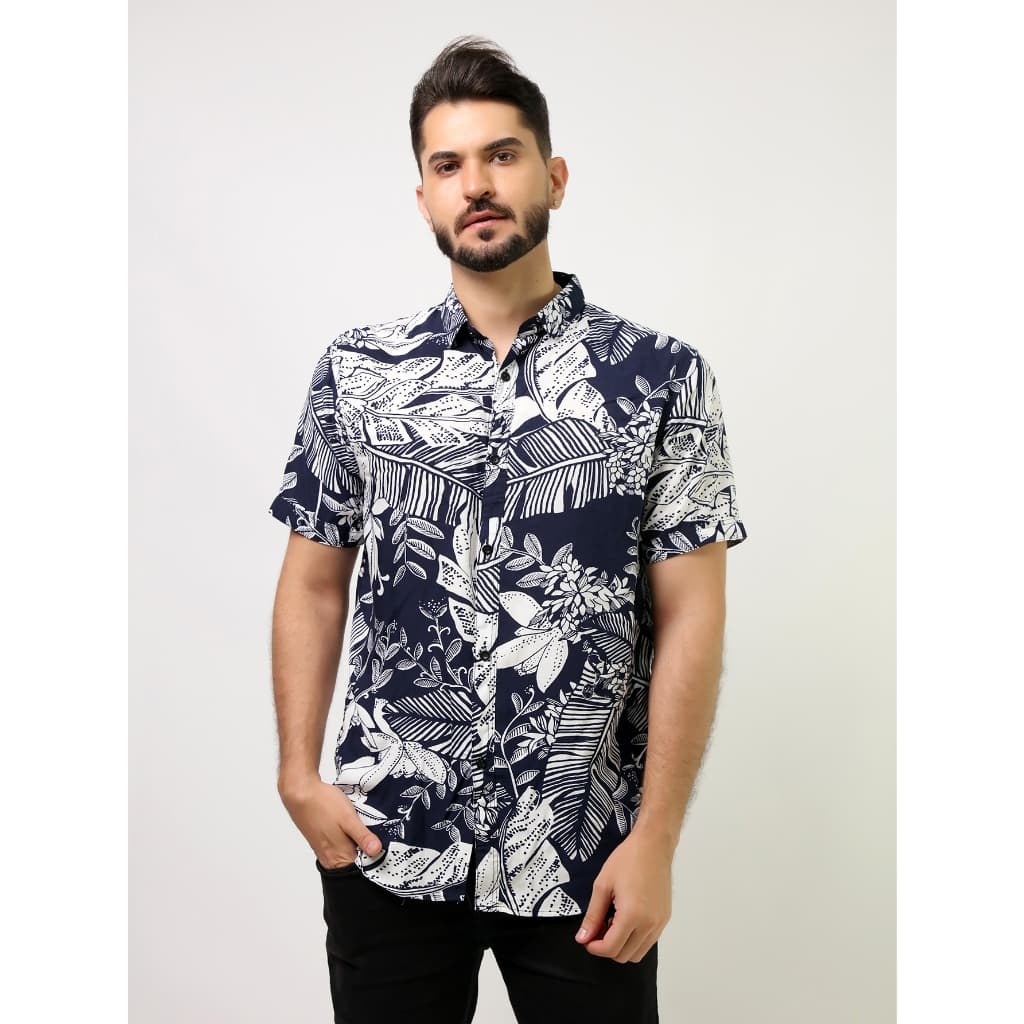 Camisa Social Masculino Floral Manga Curta Veráo