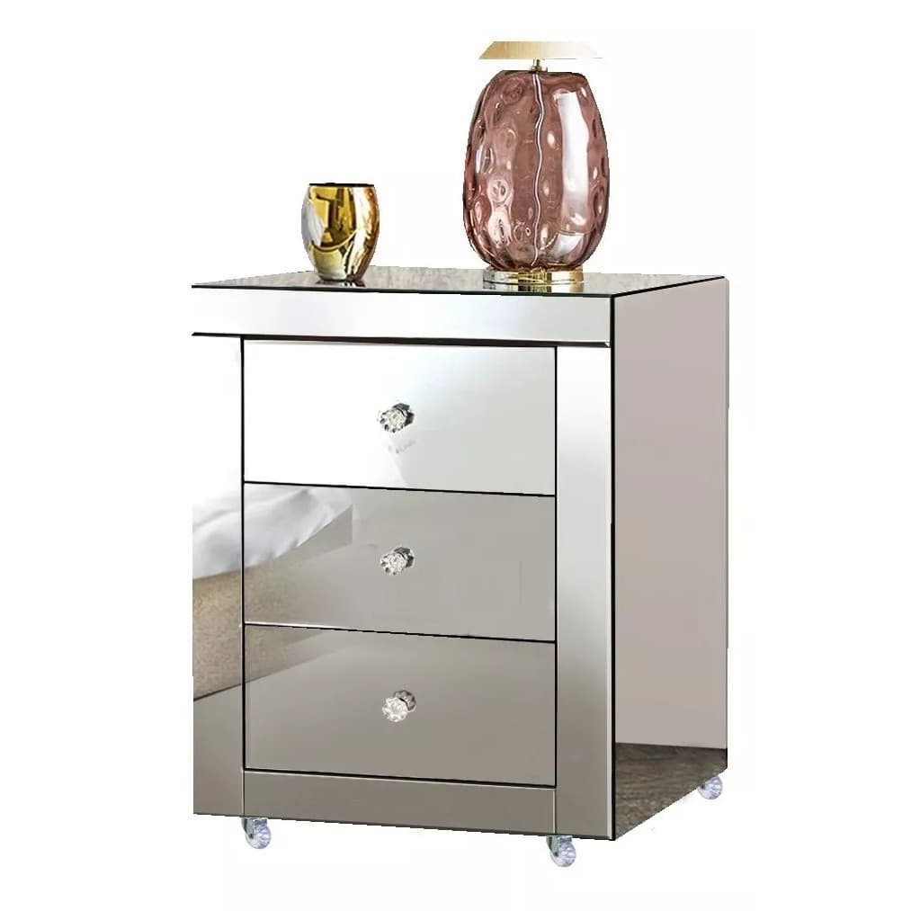 Mesa De Cabeceira 3 Gavetas Espelho Para Quarto Casal Estilo Luxo  alta qualidade