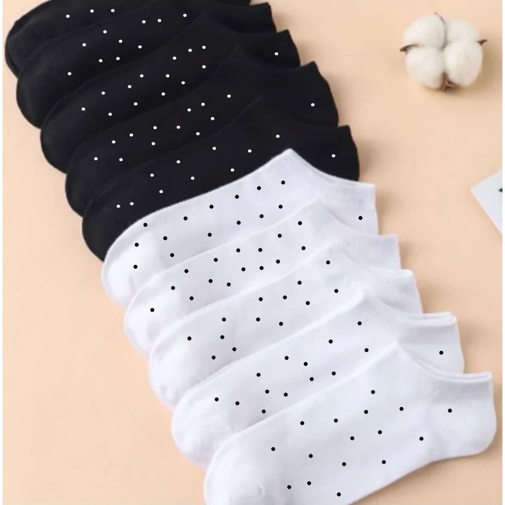 Kit 6 ou 3 Pares de Meia Poá Feminina Conforto Estampa de Bolinha Delicada Preta e Branca