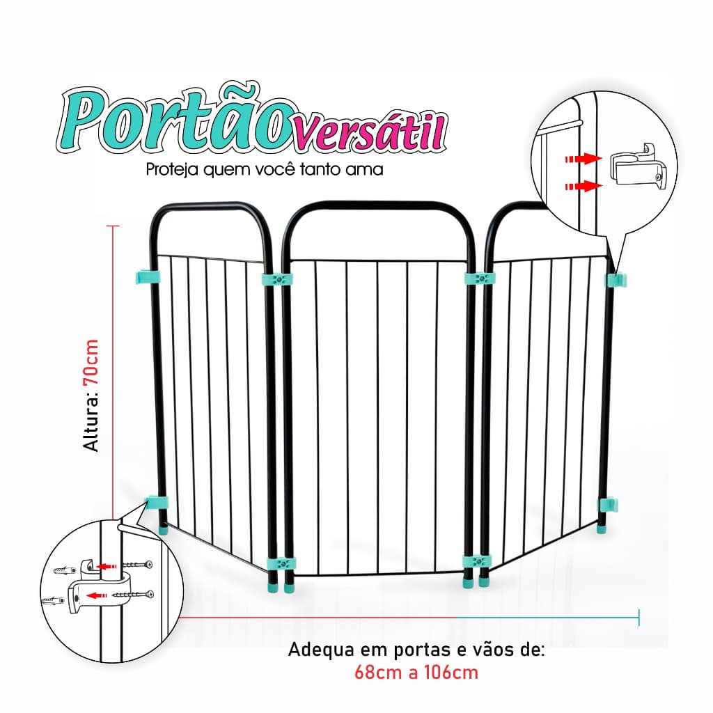Portão Cercado Versátil Portátil Grade Pet Criança  ( VERSÁTIL 68cm  a 106cm )