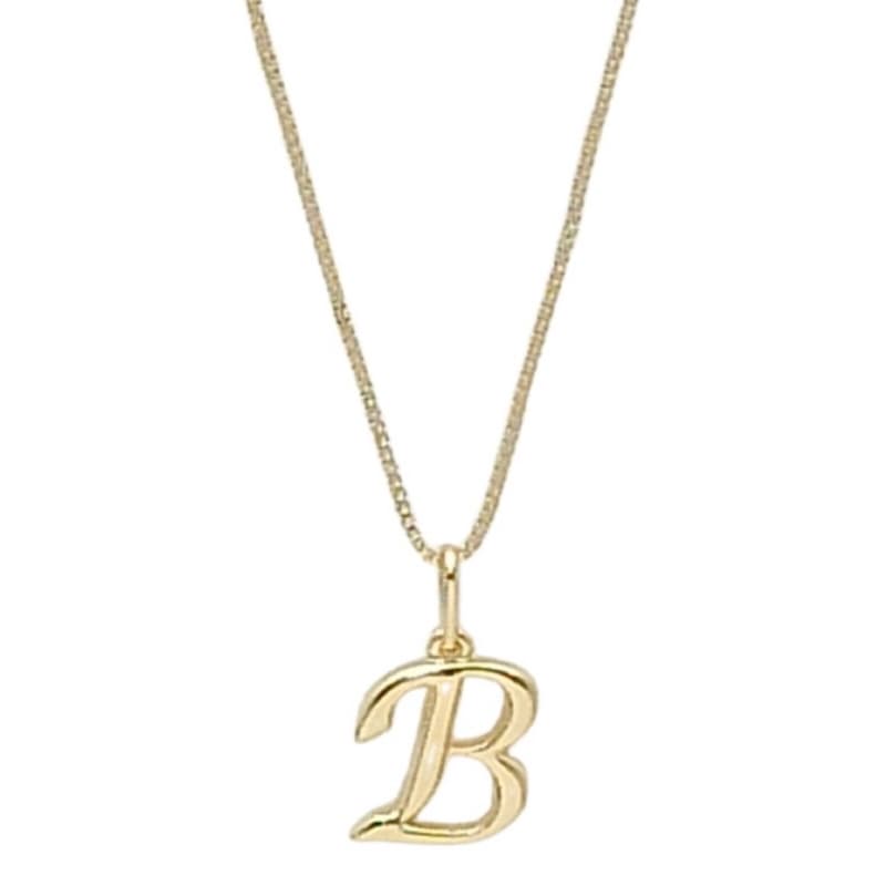 Pingente Letra Inicial Nome + Corrente Portuguesa/ Veneziana  Folheada ea Ouro 18k
