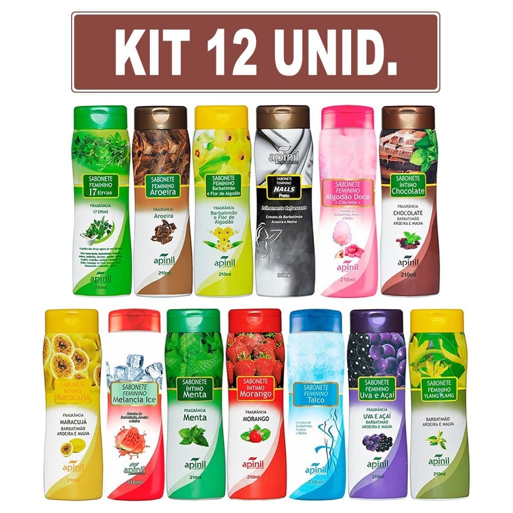 KIT-12 Sabonetes Intimo Corporal APINIL 200ml - Fragrâncias SORTIDAS