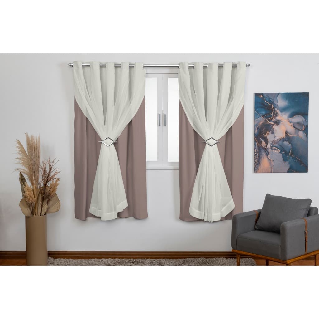Cortina Blackout PVC Com Voil 2,80M x 1,50M 100% Blecaute Com Voal Para Varão Simples Quarto Sala