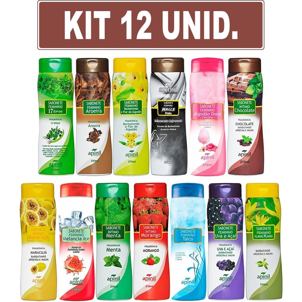 KIT C/ 12 Sabonetes Corporal Intimo APINIL 200ml - Fragrâncias SORTIDAS