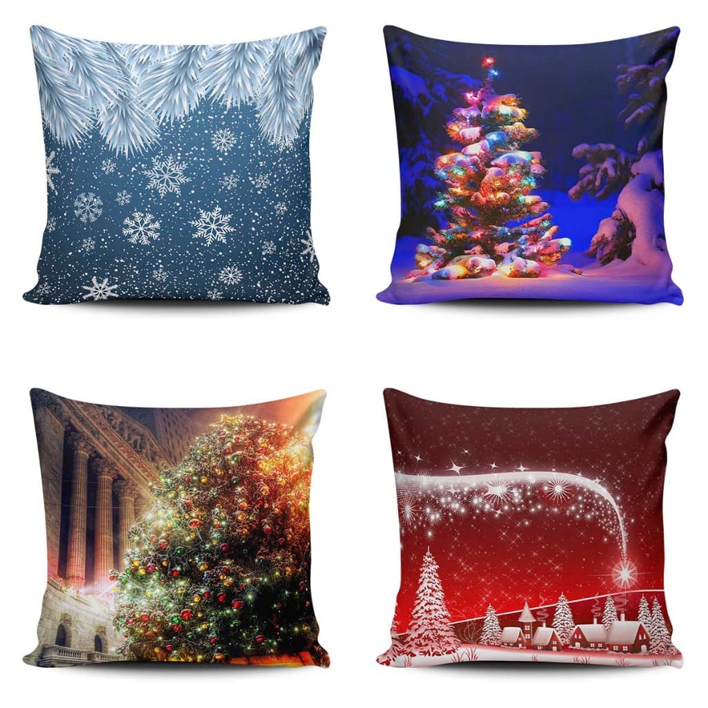 Kit 4 Capas de Almofadas Enfeite Natal Estampa Frente e Verso