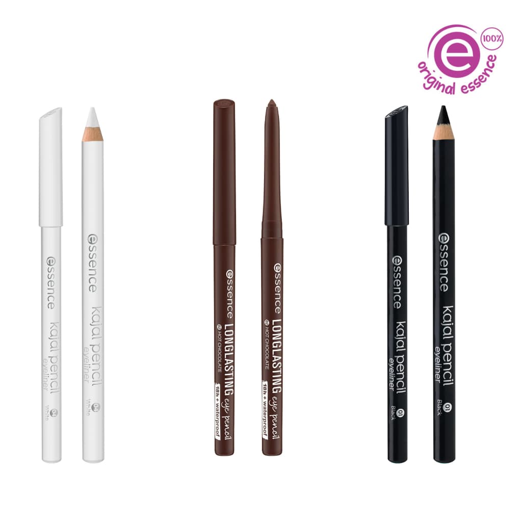 Kit 2 Lápis Kajal Preto e Branco + 1 Lápis longa Duração marrom essence