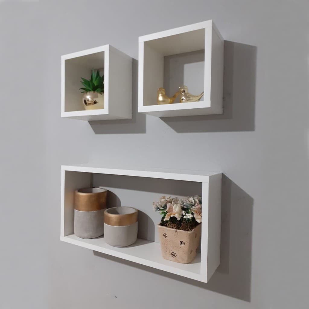 Nicho Retangular Decoração Quarto, Cozinha, Sala, Banheiro MDF 15mm BRANCO Kit C/ 3 PEÇAS
