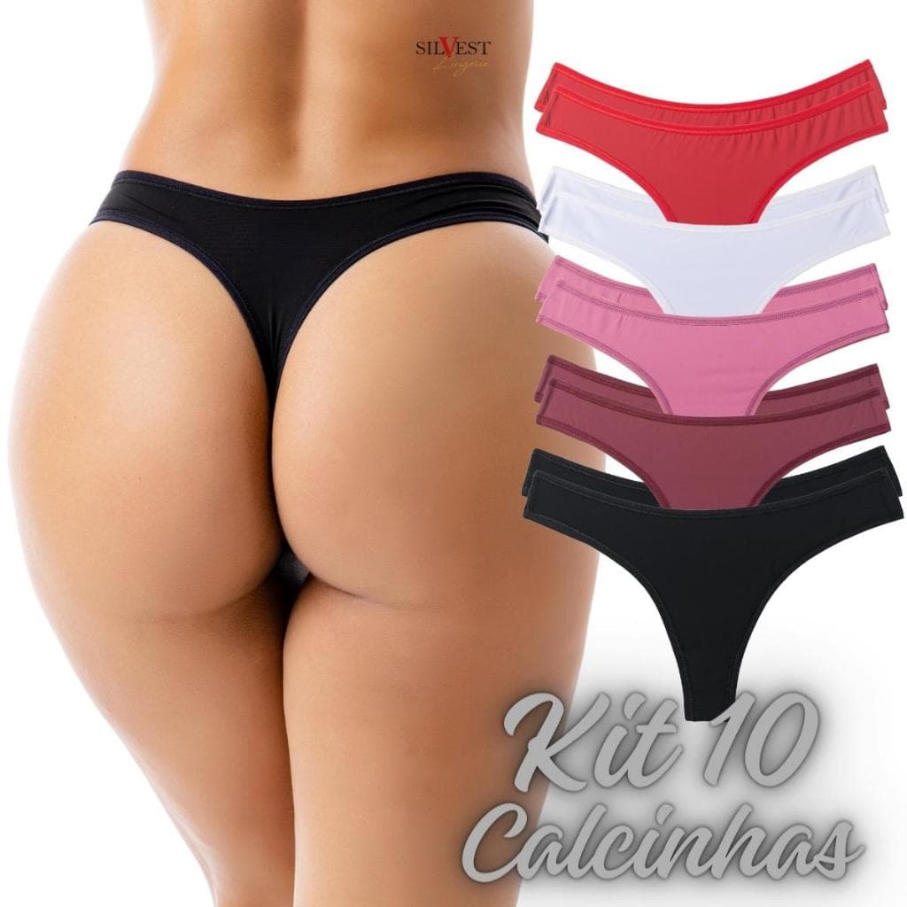 Kit 10 Calcinha Microfibra Fio Tanga Basica