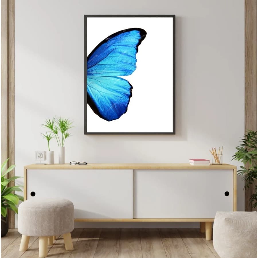 Quadro Decorativo Asa de Borboleta Azul Moldura Caixa TokQuadros