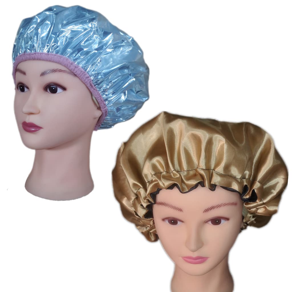 Kit Touca Térmica Metalizada para Hidratação + Touca de Cetim Antifrizz Dupla Face com Ajuste