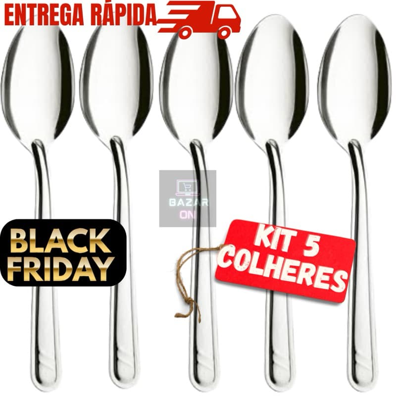 Jogo Com 5 Colheres Aço Inox de Mesa Almoço Jantar Original
