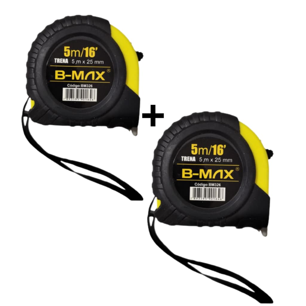 Kit 2 Trena de 5 Metros X 25mm Emborrachada Com Trava Fita em aço Profissional Suporte para Cinto