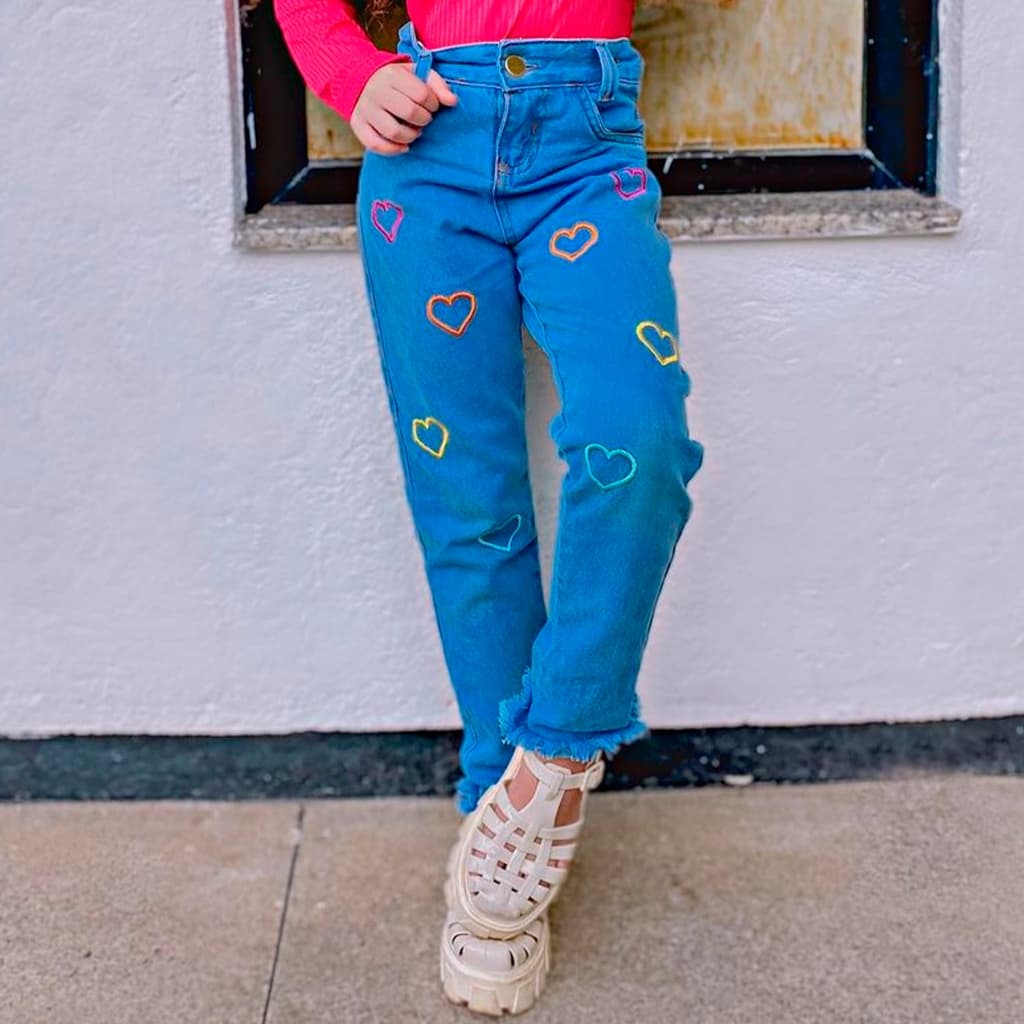 Calça Jeans Bordada Feminina Infantil Menina Promoção