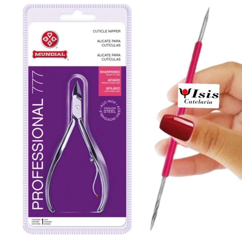 ALICATE MUNDIAL 777 INOX + PALITO DUPLO ISIS CUTELARIA MANICURE UNHA PODOLOGIA