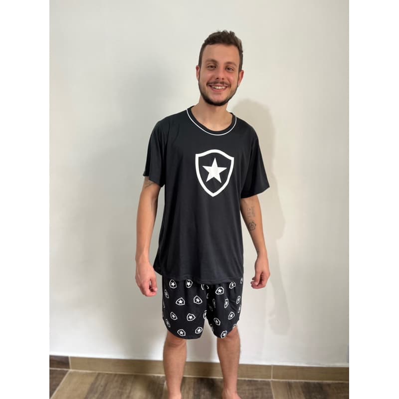 Pijama Masculino Adulto Botafogo Meia Manga de Malha Algodão Verão Outono Inverno Time Super Heróis Marvel Vingadores
