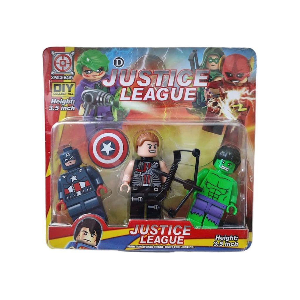 Kit Cartela com 3 Bonecos Lego 8 cm Marvel Vingadores Dc Liga da Justiça Com Acessórios Brinquedos Meninos
