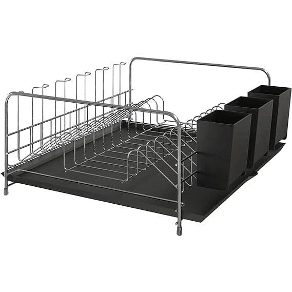 Escorredor De Louças com Bandeja e Porta Talheres Metal  Preto ou Branco Stolf