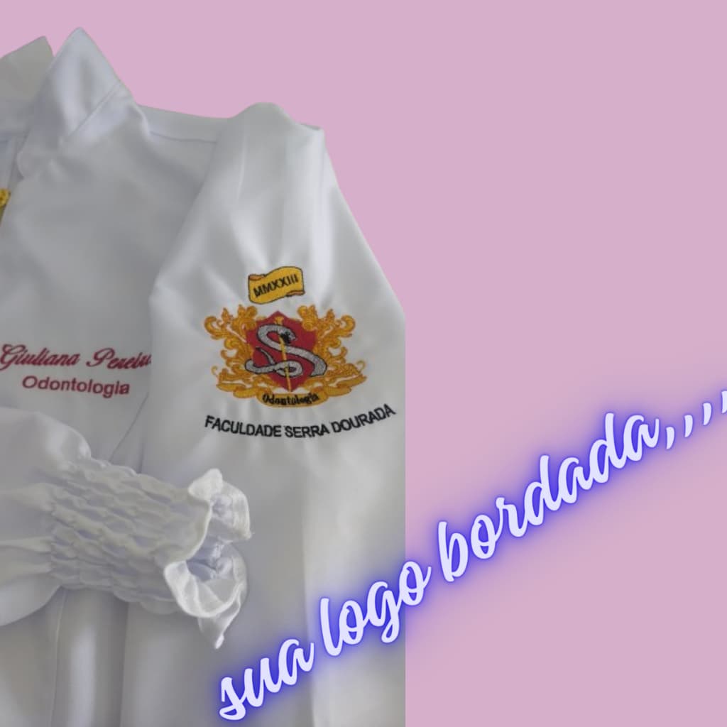 Jaleco feminino acinturada manga princesa punho lastex bordado