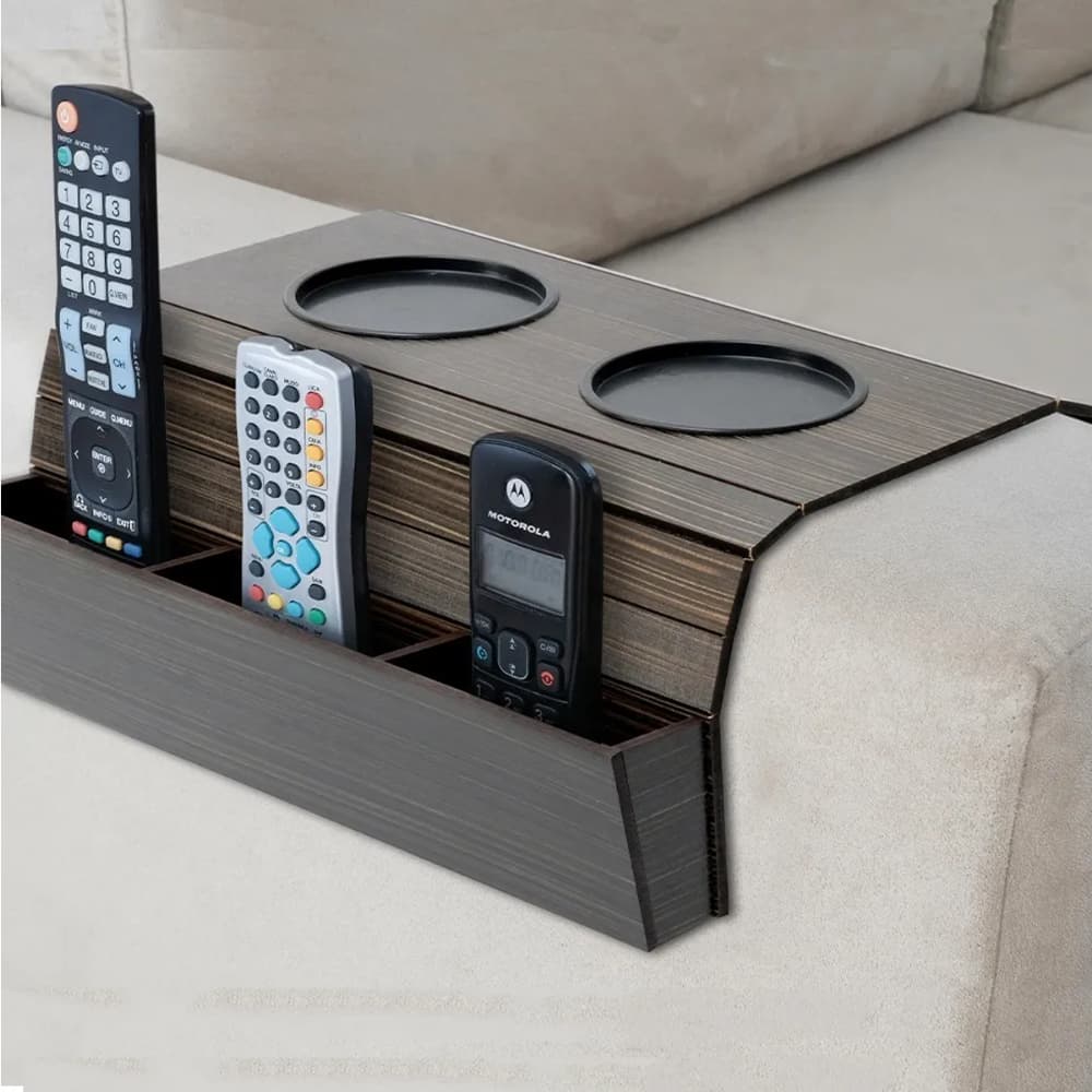Kit Bandeja Esteira Braço Sofá Porta Copos e Porta Controles Flexível Mdf