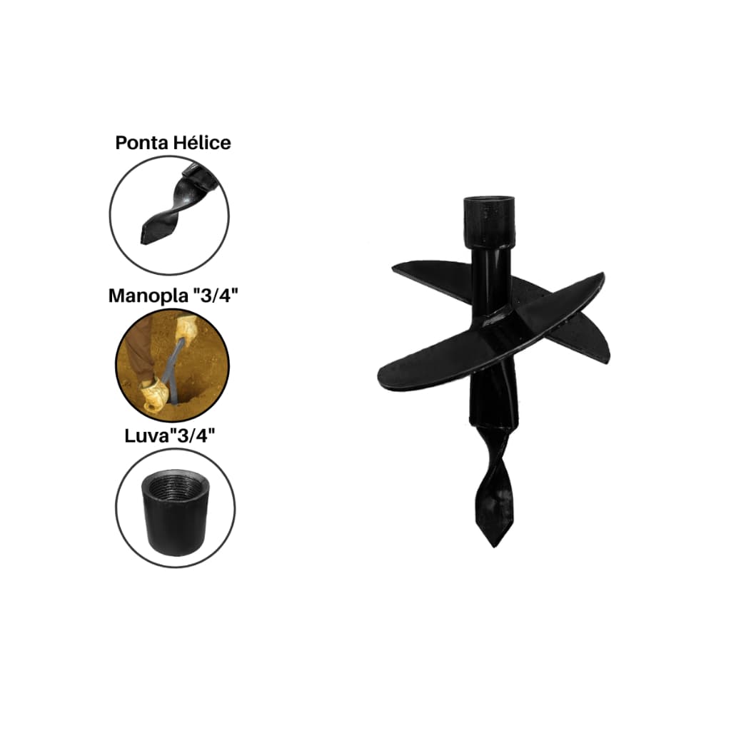 Cavadeira Trado Base/ Broca 20cm 2 Facas Perfurador de solo Bartex