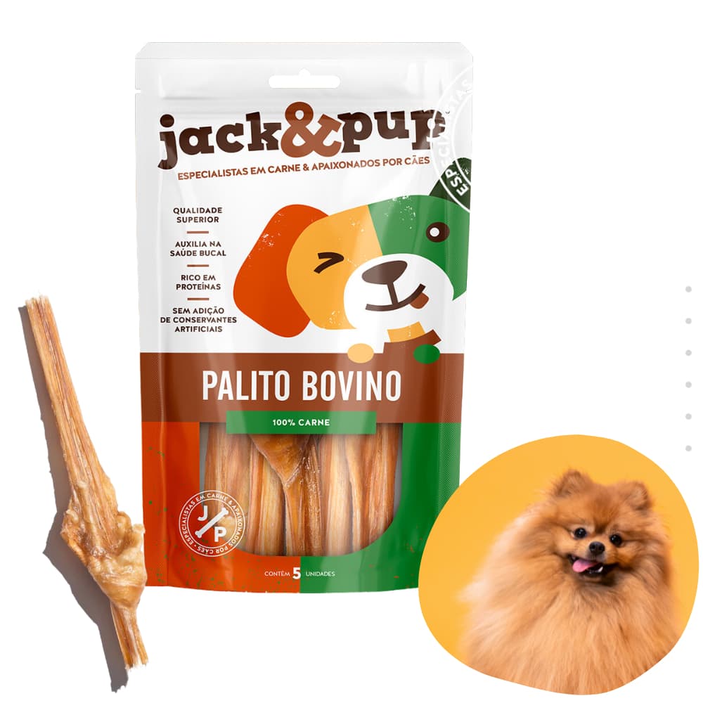 Petisco Natural Para Cachorro Palito Bovino 5und (Bexiga Bovina) Mordedor Jack e Pup Suculento
