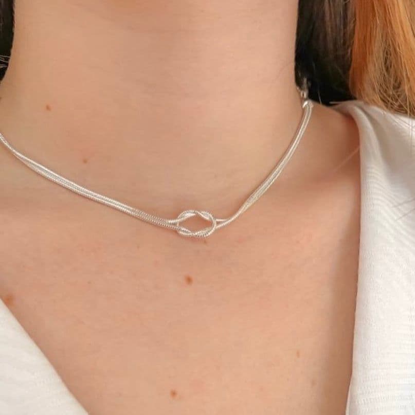 Colar Choker Duplo Nó Folheado a prata925 e Ouro18k