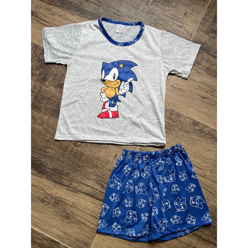 Pijama masculino meia manga temas sônic