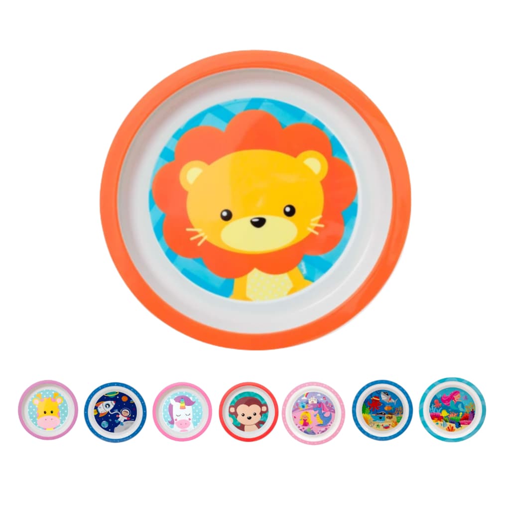 Prato Infantil Refeição Pratinho Alimentação Raso Buba Estampa Animal Fun Leão, Girafa ou Astronauta - Prato Infatil Buba