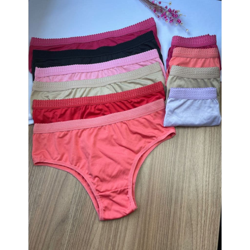 Kit C/10 Calcinha Microfibra Tanga Cós Frizado Lisa Forro de Algodão