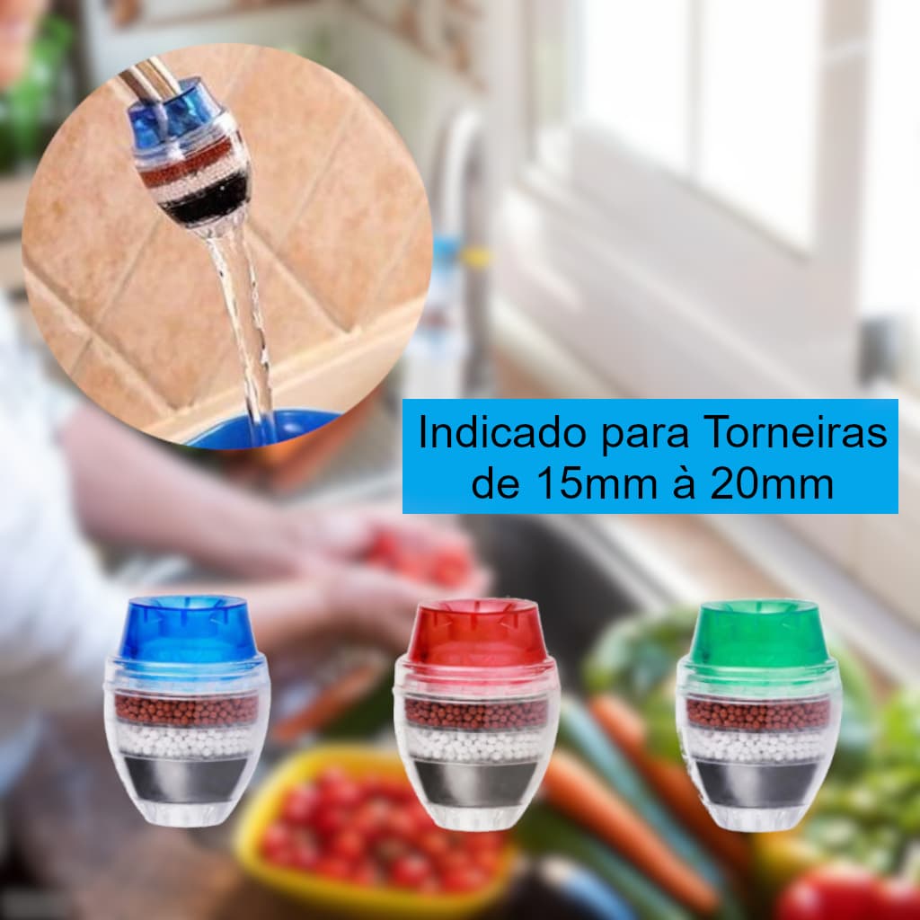 Filtro Purificador De Agua Para Torneira Bico Carvão Ativado 3 Em 1