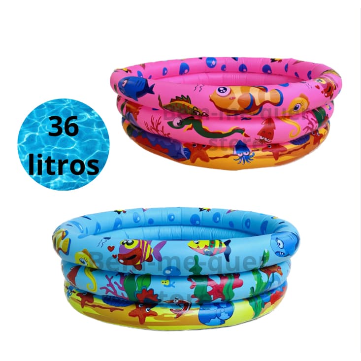 Piscina Inflável 60 Cm 3 Gomos 36 Litros Infantil Rosa Azul 3 Anéis Vinil Criança Bebê Praia Quintal