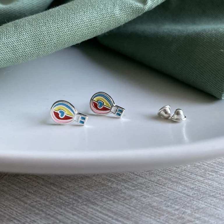 Brinco Balão Infantil Esmaltado Tarraxa Baby Prata 925 - Prata de Lei Maciça Joias Joia Menina Colorido Colorida