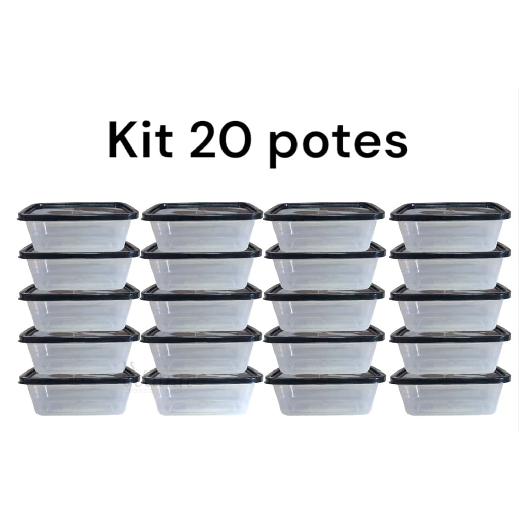 Kit 20 Potes Reutilizável Marmita Fitness Livre BPA 1 litro Semanal 1000 Ml Transparente com Tampa