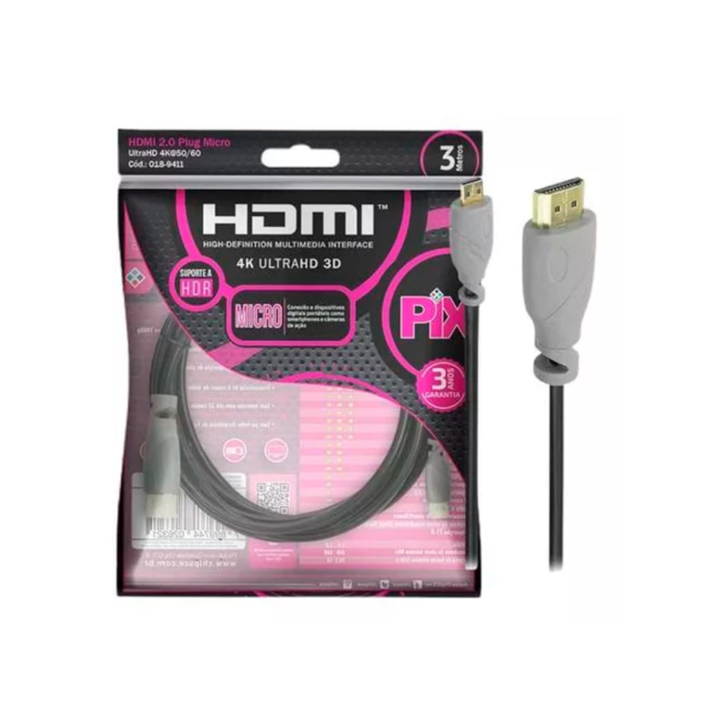 cabo micro hdmi para hdmi 2m PIX
