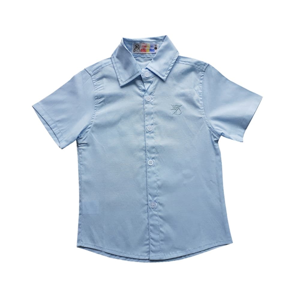 Camisa Social Manga Curta Azul Claro Para Meninos Batizado Festa