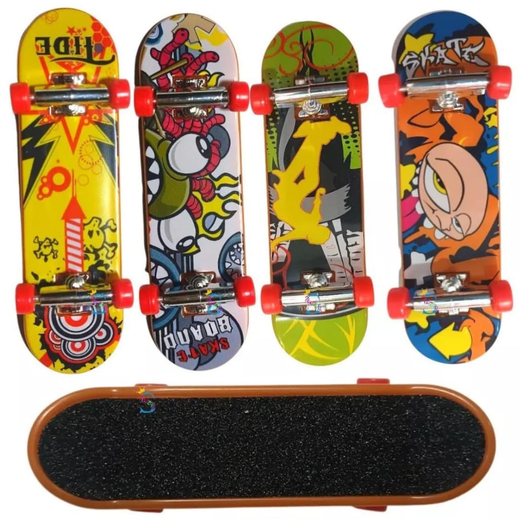 5 Skate De Dedo Infantil Brinquedo Lixa X Fingerboard Deck Truck Na Caixa Natal Estampado Radical Manobra