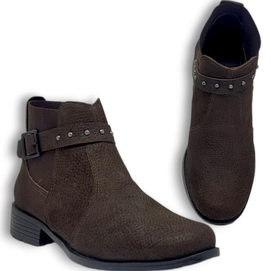 Bota Coturno Feminino Cano Curto em Couro Legítimo de Elástico, Botinha Feminina Coturno Conforto