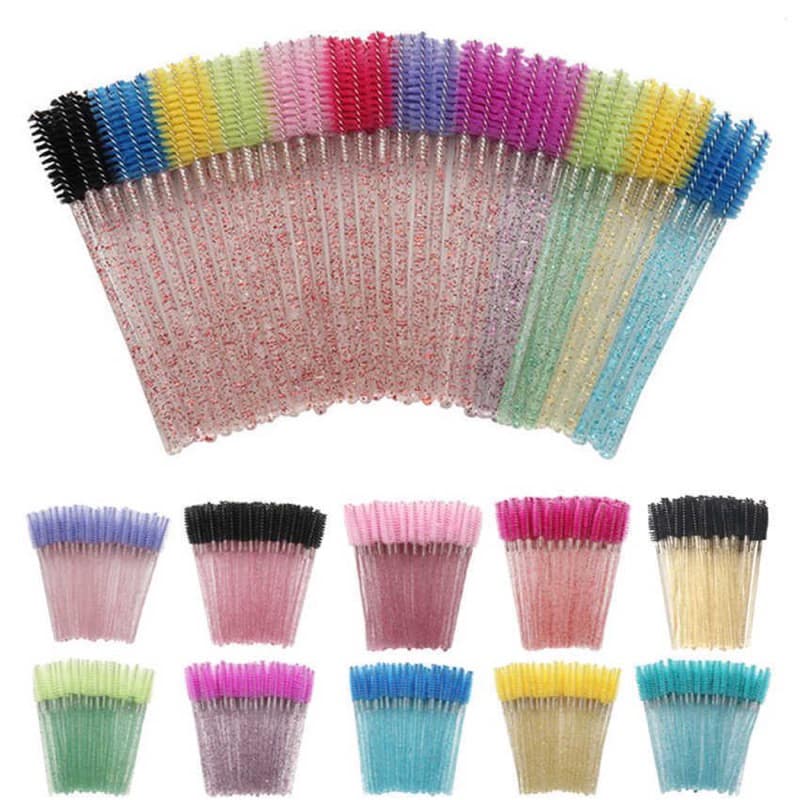 50 Escovinhas de Cílios e Sobrancelha Glitter Extensão e Alongamento Descartável