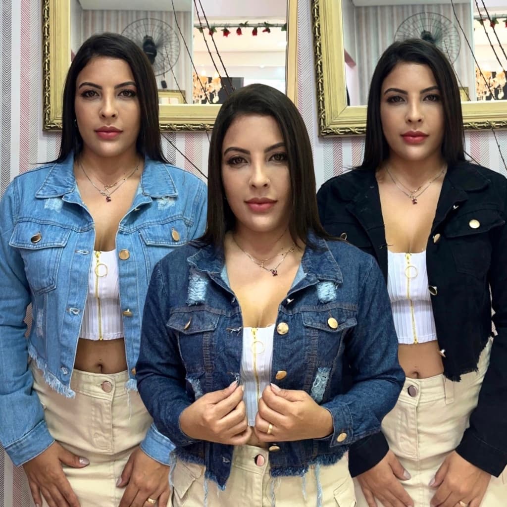 Kit 3 Jaquetas Jeans Feminina Linha Premium Azul Claro Preta Azul Escuro