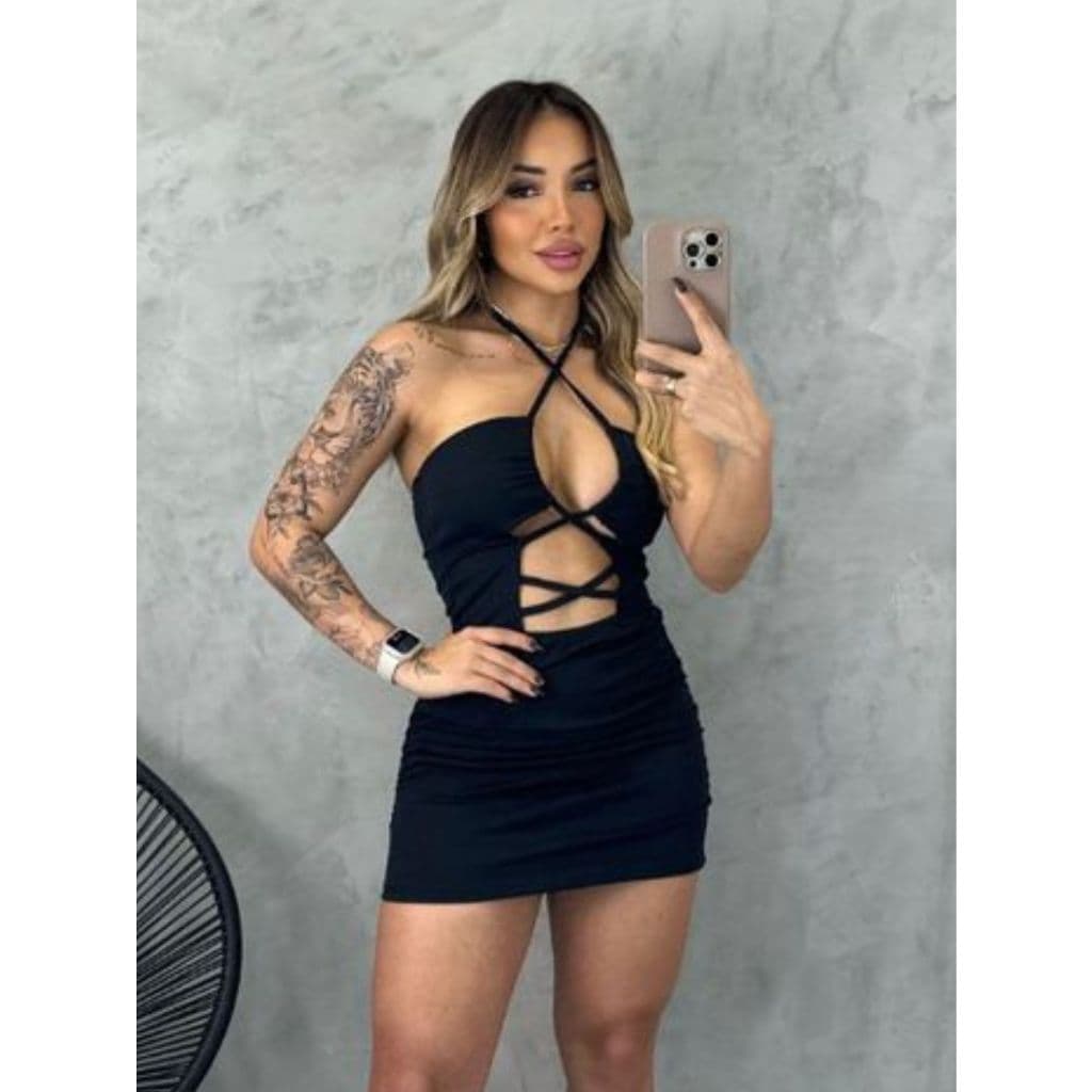Vestido Curto Gringa Básico Casual Vestido Balada Decotado Vestido Básico