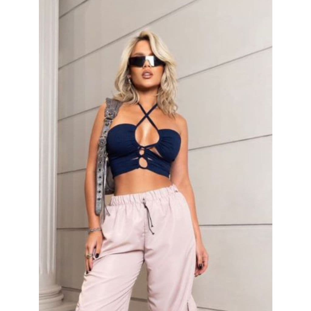 Cropped Feminino Decotado Alcinha Básico Cropped Blogueira Decotado