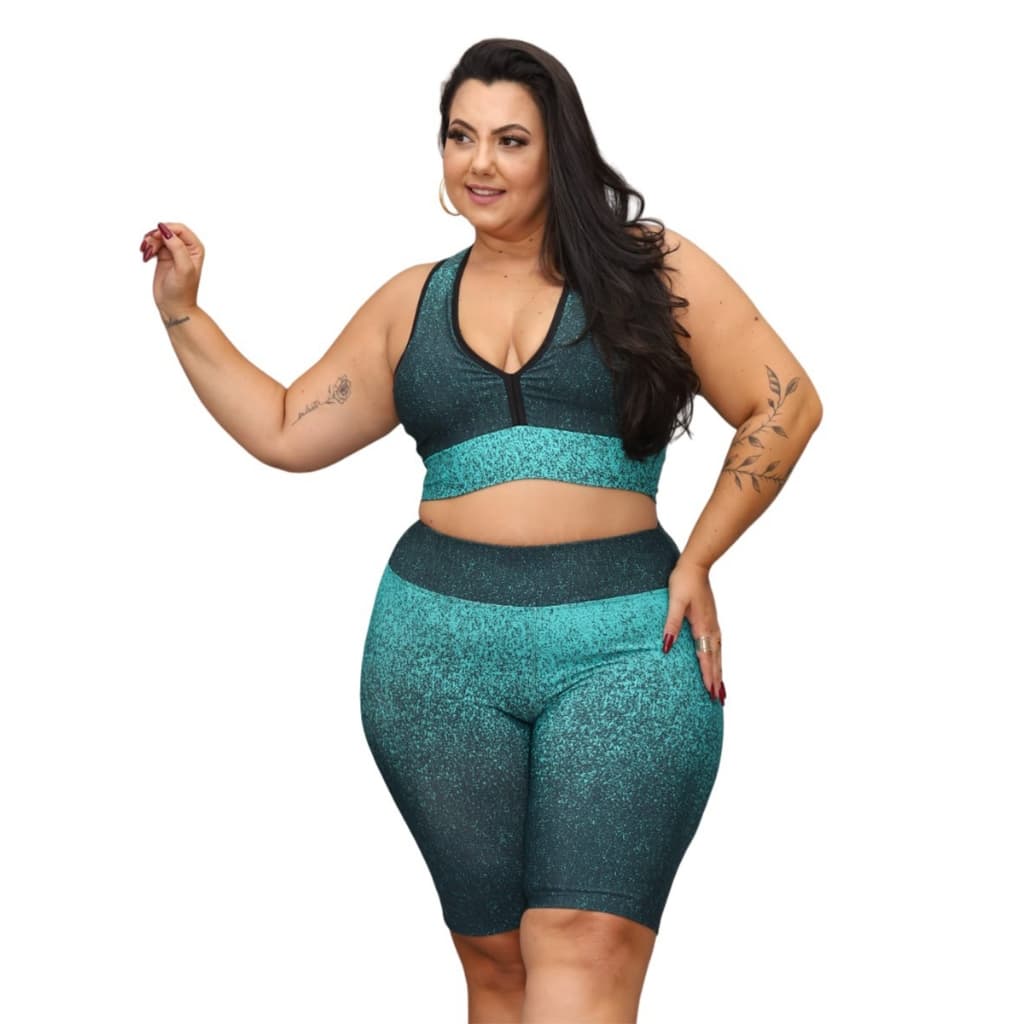 Roupa Academia Plus Size Top e Bermuda Degrade