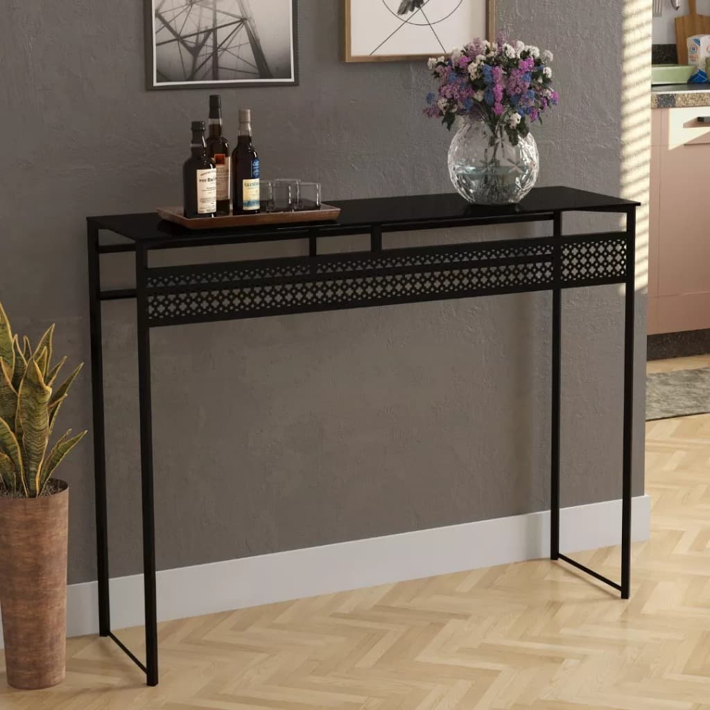 Aparador Buffet Industrial com Tampo de Vidro Preto ou Off White 100cm