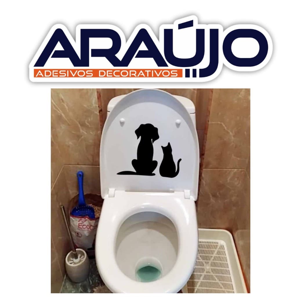 Adesivo Cachorro e Gato Decorativo para Banheiro, Adesivo para Vaso Sanitario