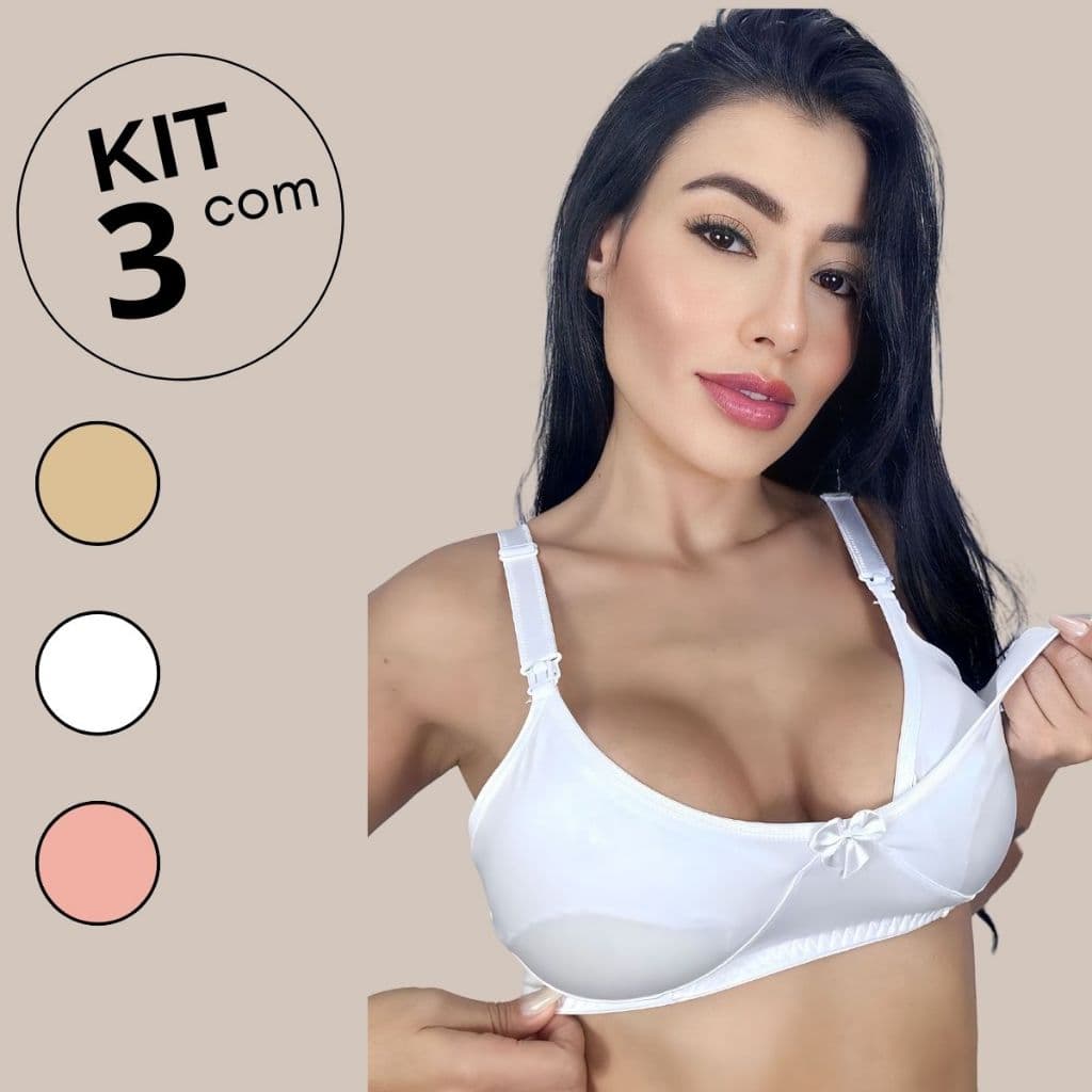Kit com 3 unidades de Sutiãs Amamentação em MICROFIBRA para Pós Parto Maternidade.