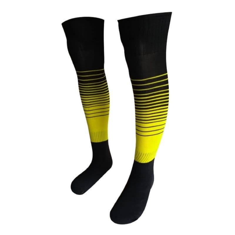 meião de futebol degradê preto com amarelo kit com 23 pares tamanho adulto